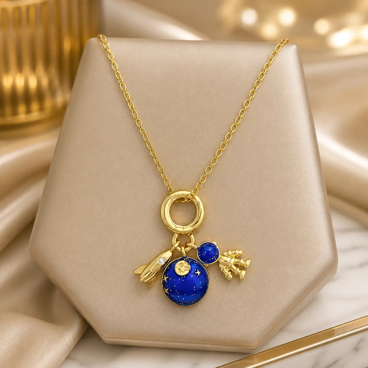 Light Luxury Titanium Steel Star Necklace – Gold Planet & Moon Pendant for Women Velora Diamond