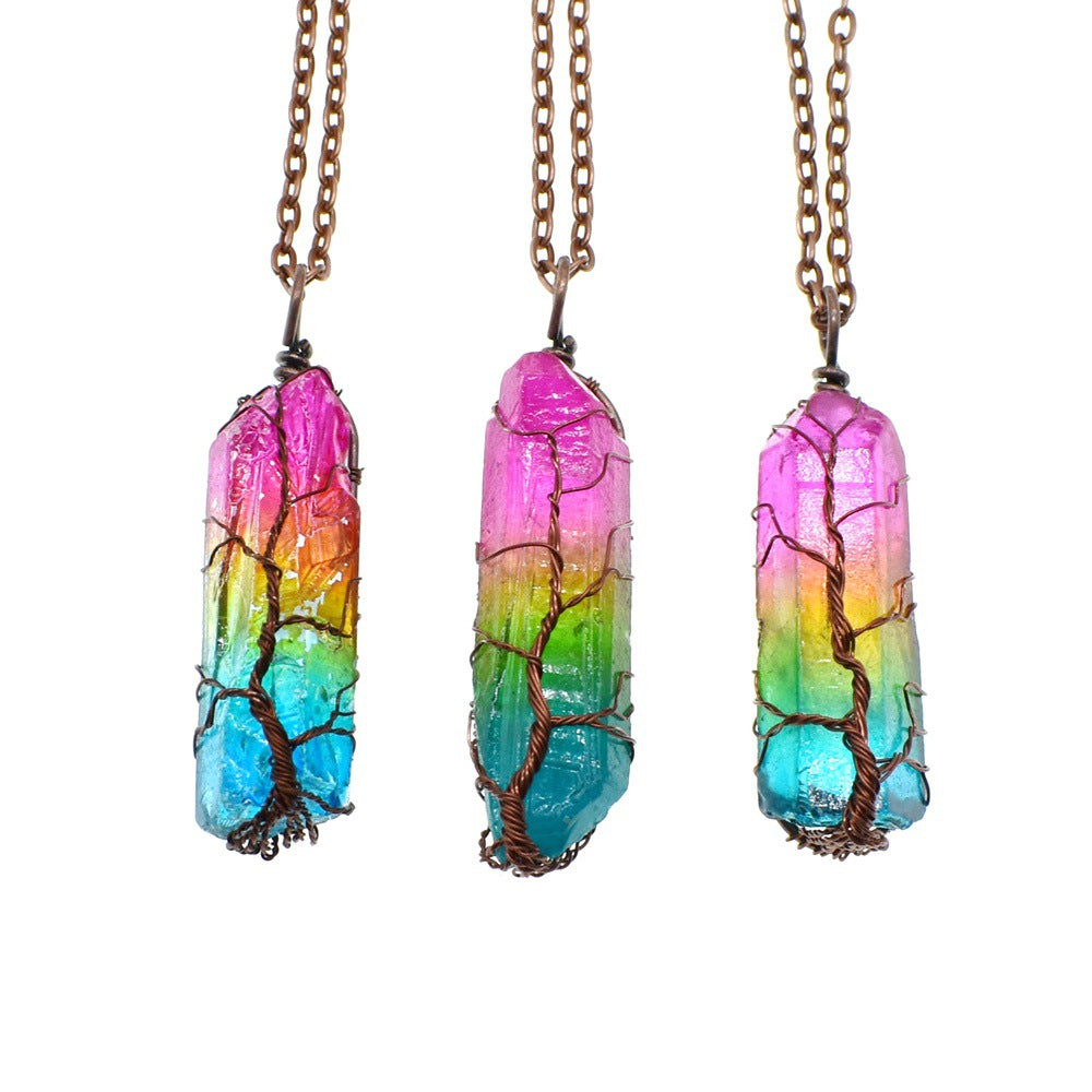 Rainbow Crystal Column Pendant Necklace – Natural Hexagonal Stone Jewelry {{Product vendor}}