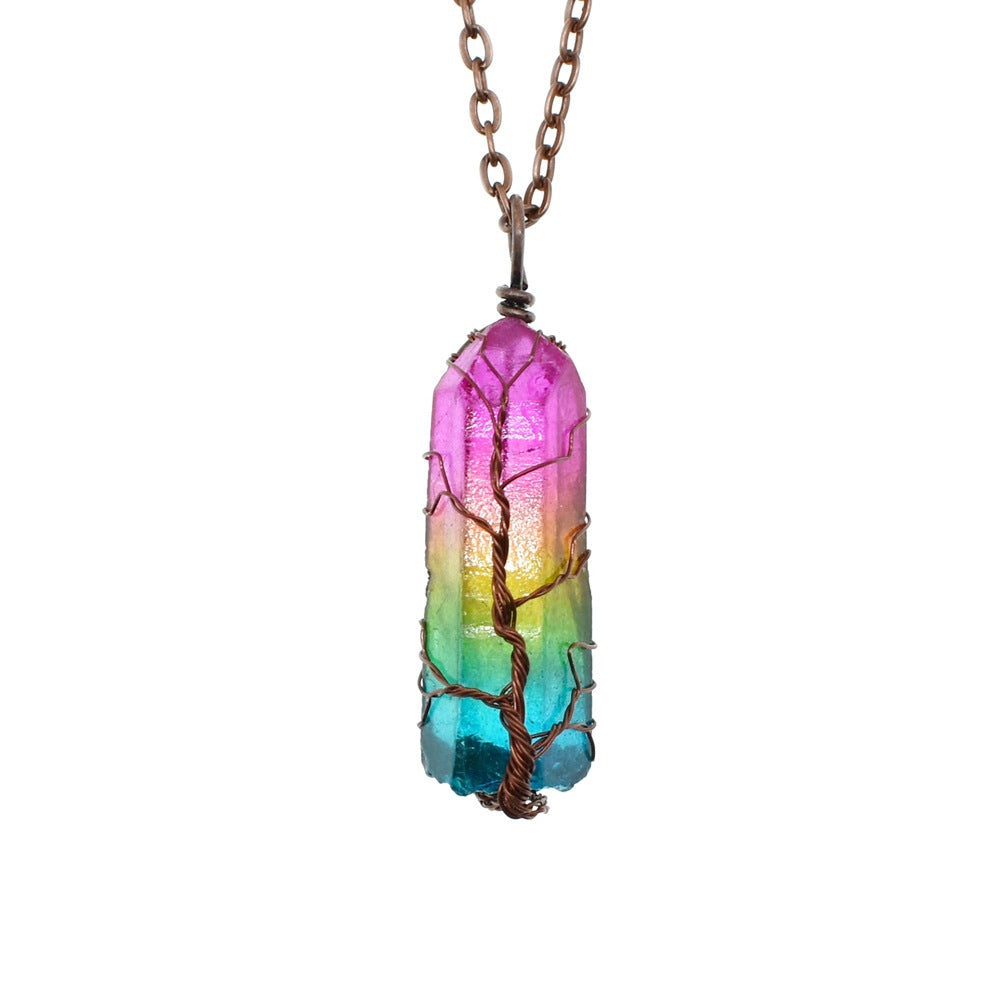 Rainbow Crystal Column Pendant Necklace – Natural Hexagonal Stone Jewelry {{Product vendor}}