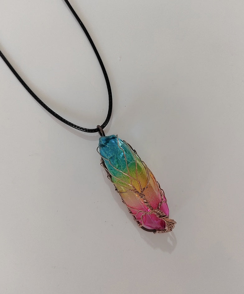 Rainbow Crystal Column Pendant Necklace – Natural Hexagonal Stone Jewelry {{Product vendor}}
