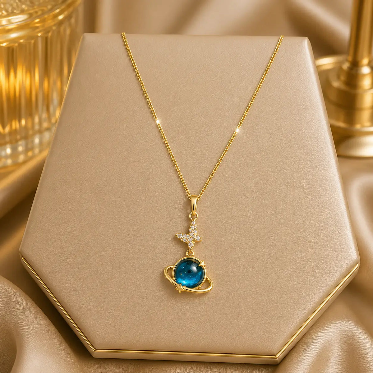 Light Luxury Titanium Steel Star Necklace – Gold Planet & Moon Pendant for Women Velora Diamond