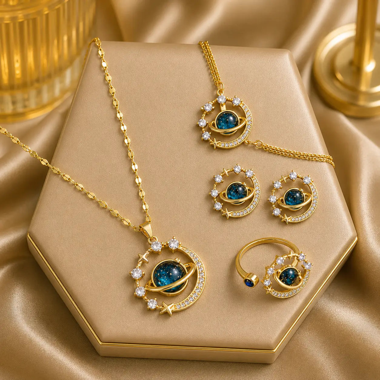 Light Luxury Titanium Steel Star Necklace – Gold Planet & Moon Pendant for Women Velora Diamond