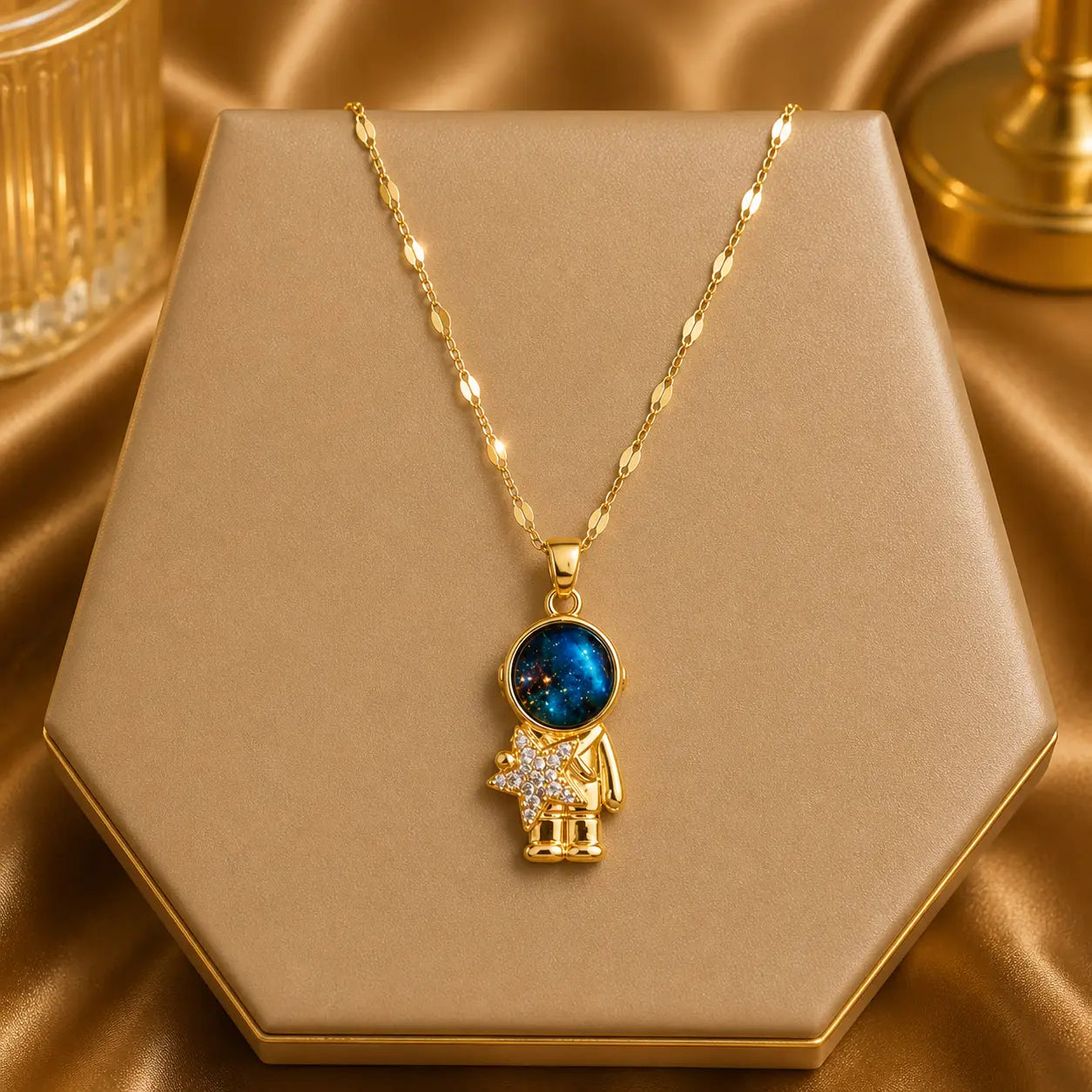 Light Luxury Titanium Steel Star Necklace – Gold Planet & Moon Pendant for Women Velora Diamond