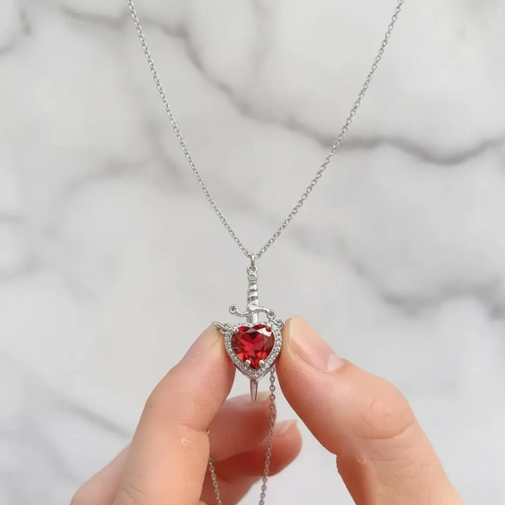 Snow White Couple Heart & Sword Necklace Velora Diamond