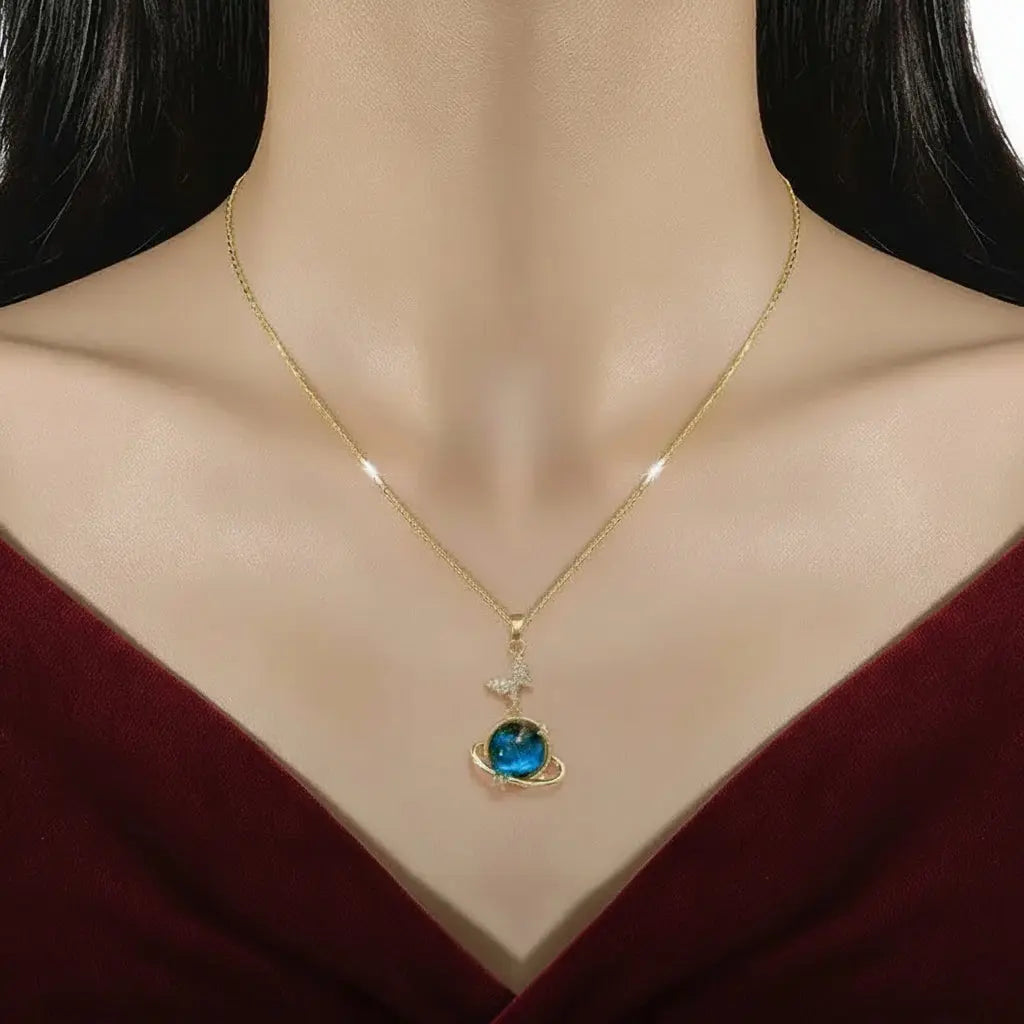 Light Luxury Titanium Steel Star Necklace – Gold Planet & Moon Pendant for Women Velora Diamond