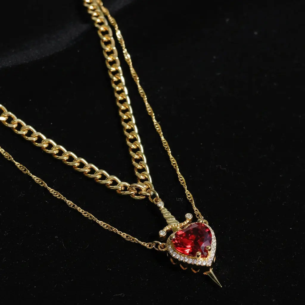 Snow White Couple Heart & Sword Necklace Velora Diamond