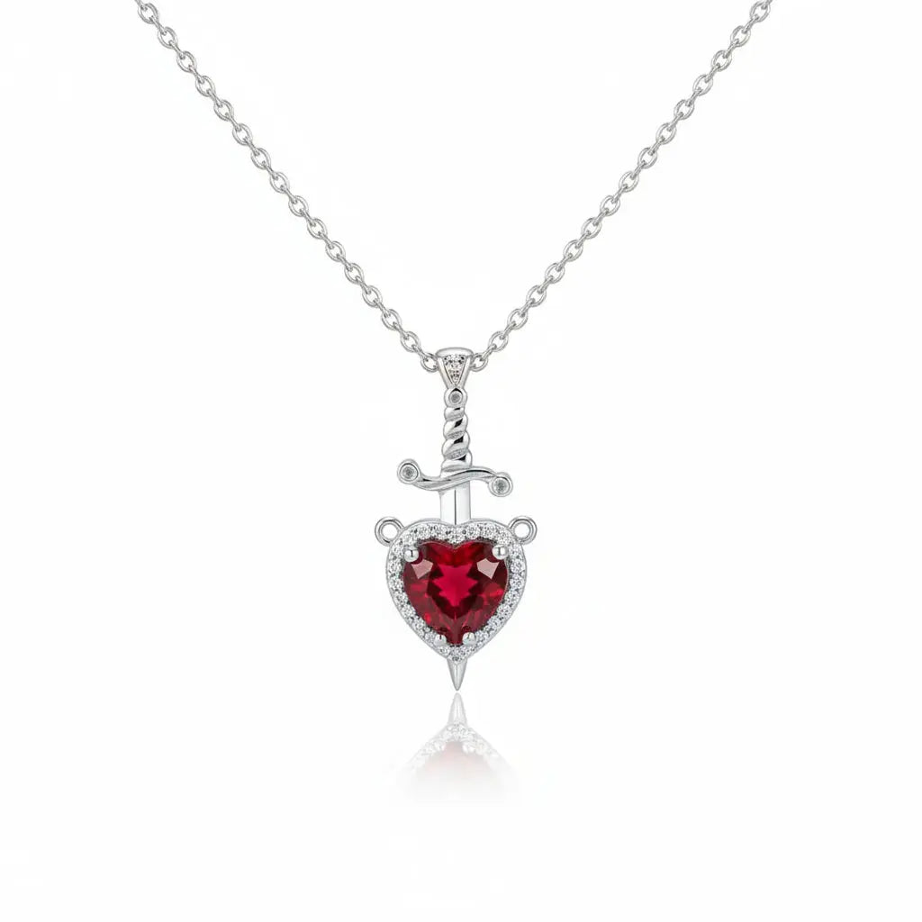 Snow White Couple Heart & Sword Necklace Velora Diamond