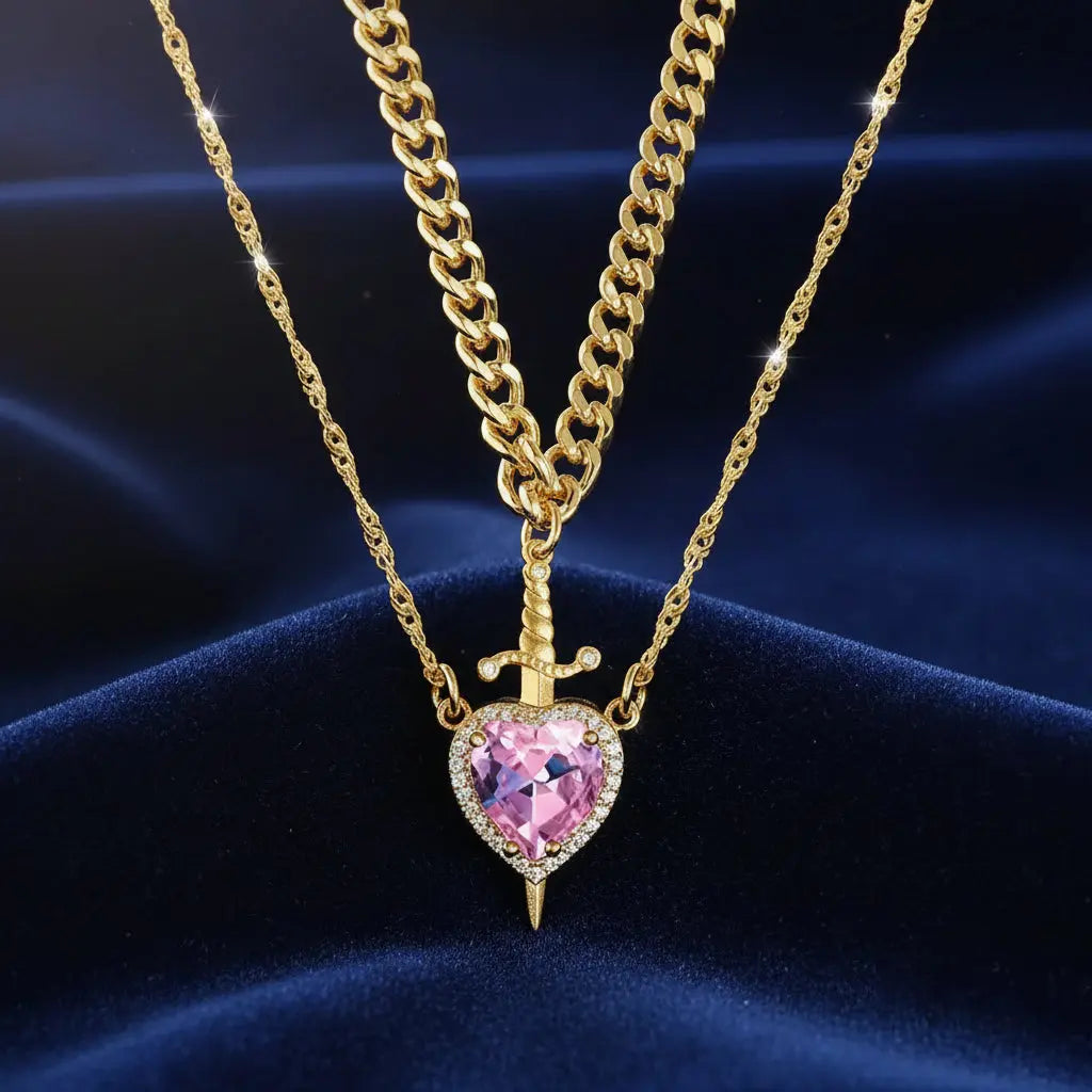 Snow White Couple Heart & Sword Necklace Velora Diamond