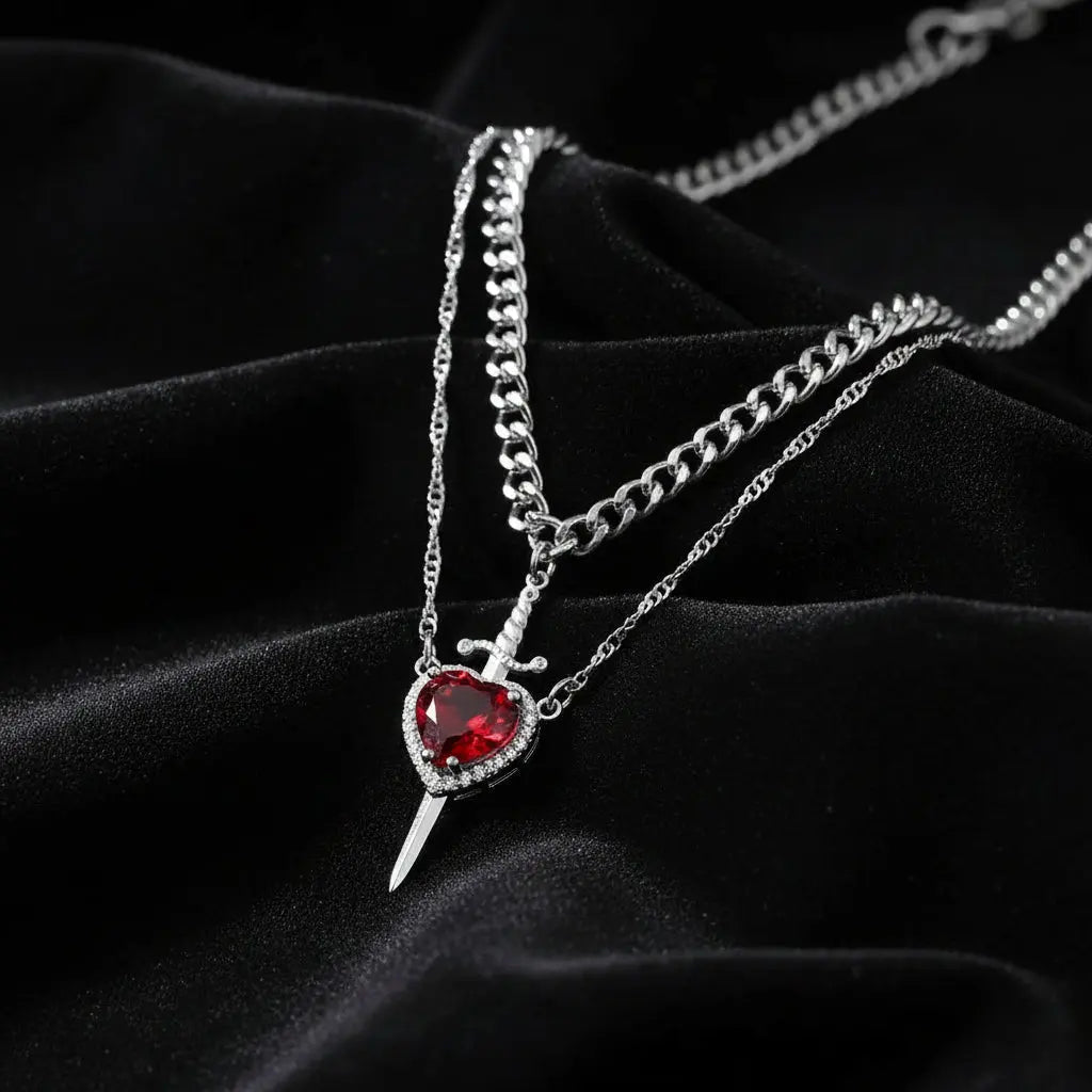 Snow White Couple Heart & Sword Necklace Velora Diamond