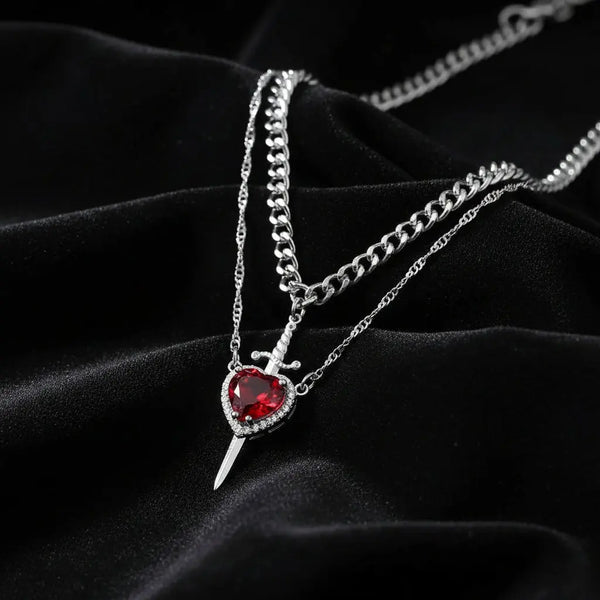 Snow White Couple Heart & Sword Necklace Velora Diamond