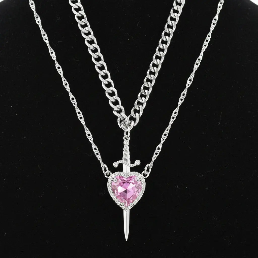 Snow White Couple Heart & Sword Necklace Velora Diamond