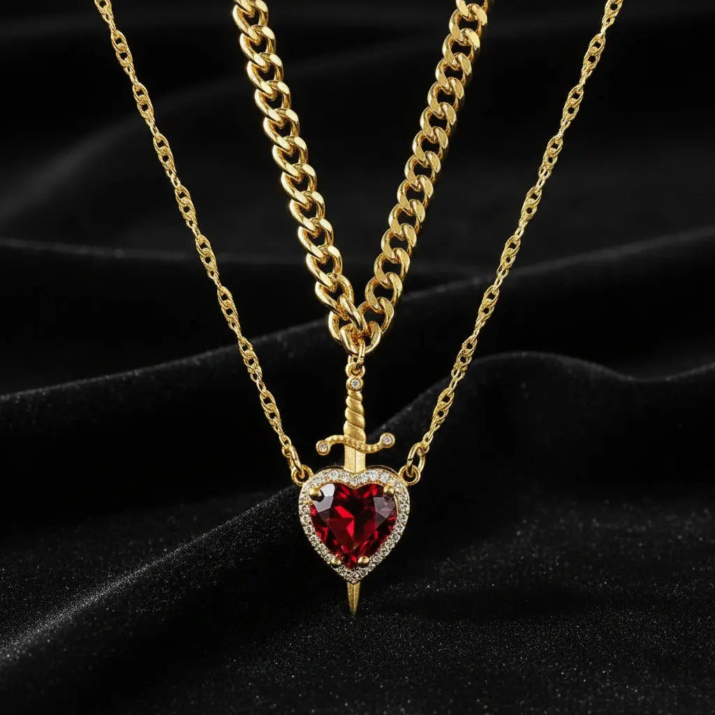 Snow White Couple Heart & Sword Necklace Velora Diamond