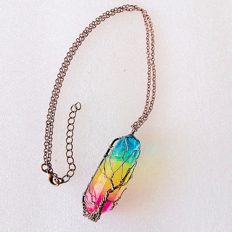 Rainbow Crystal Column Pendant Necklace – Natural Hexagonal Stone Jewelry Velora Diamond
