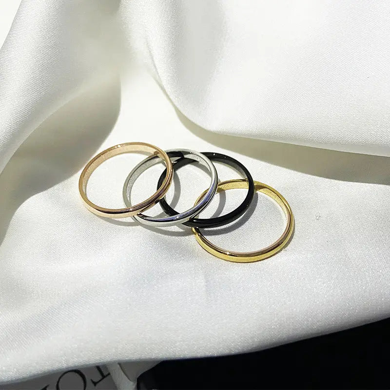 Minimalist 2mm Titanium Steel Ring – Simple & Elegant Women’s Jewelry